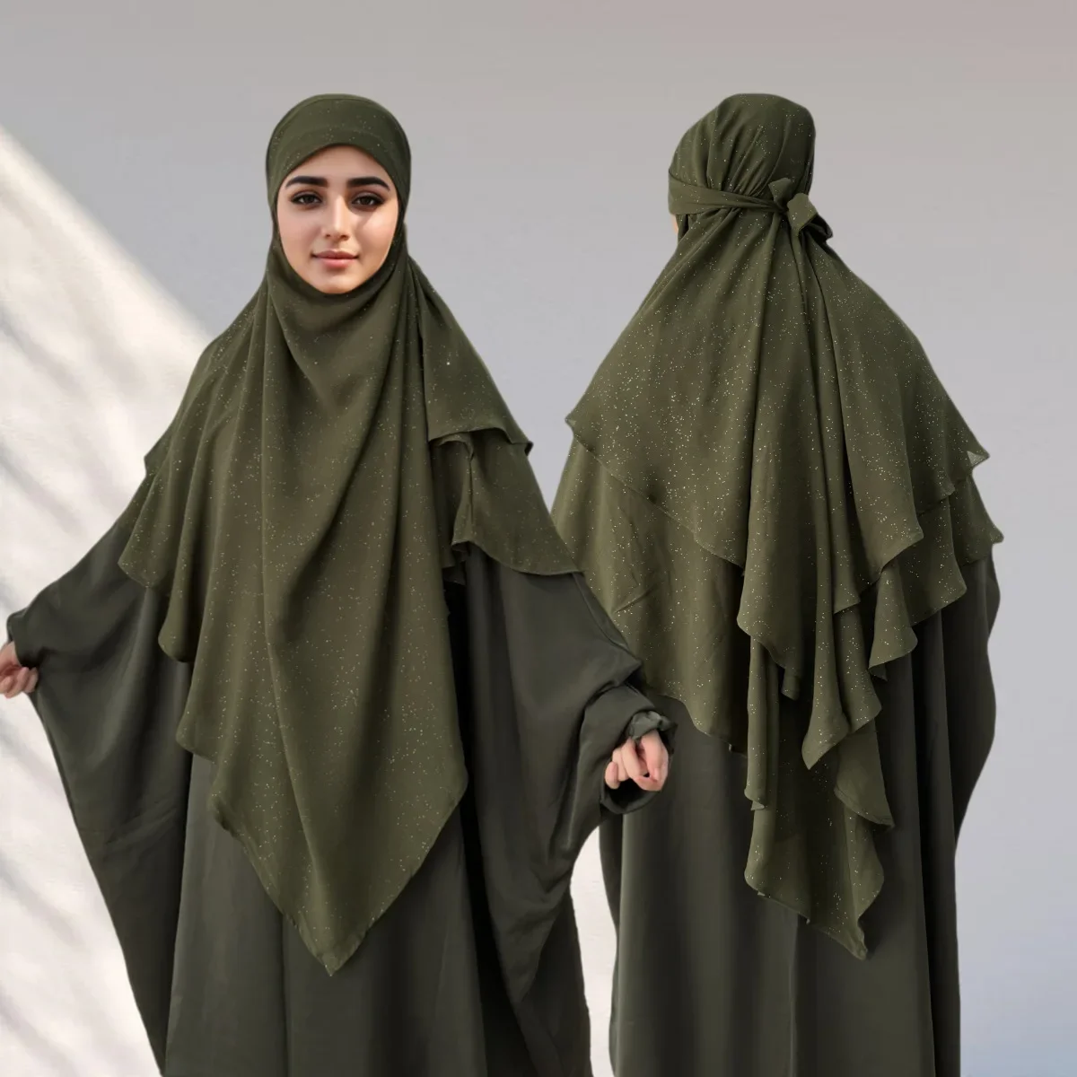 Muslimisches Gebet Gamrnet Khimar Frauen Overhead Hijab Schal Turban Eid Djellaba Jalabiya Arabische Robe Schimmer Kopftuch Abaya Kleid