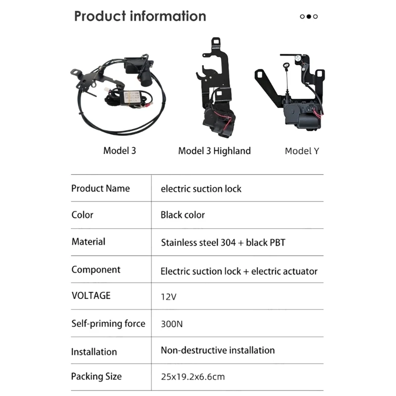 Power Frunk Soft Closing Lock for 3 Y Electric Front Trunk Cover Automatic Close Lock with Auto Suction Function