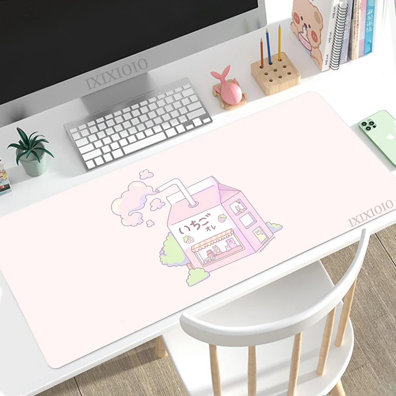 Mouse Pad Gamer Kawaii Strawberry Milk XL Large HD Mousepad XXL Desk Mats MousePads Soft Non-Slip Office PC Table Mat