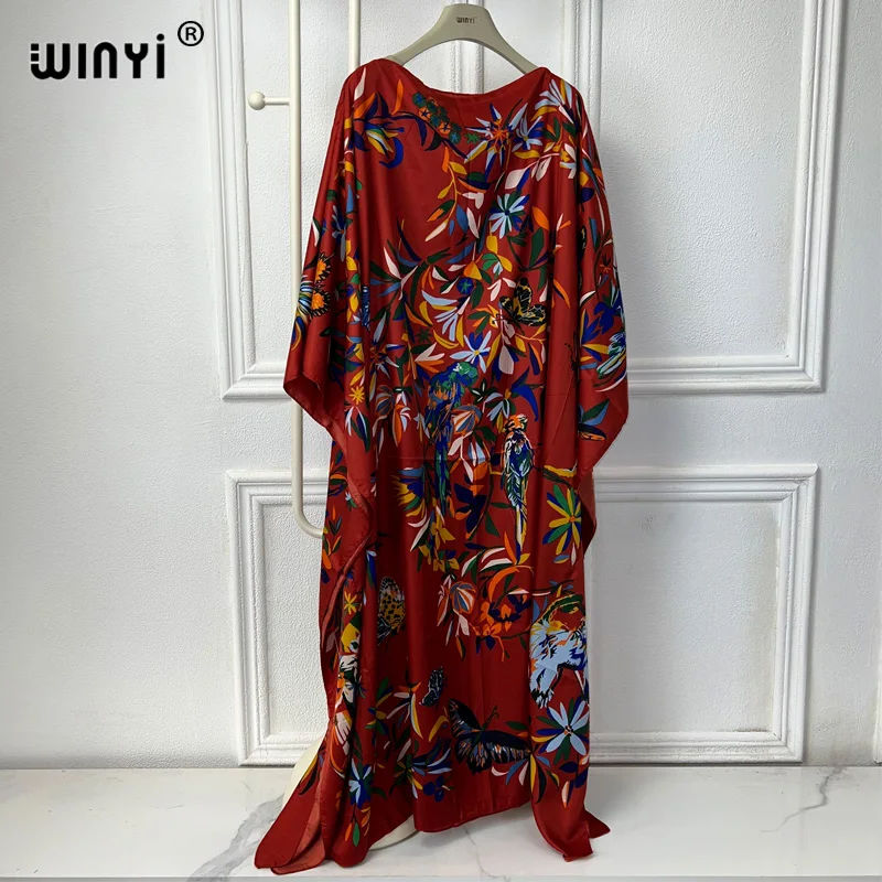 قفطان مطبوع من WINYI-فستان طويل للنساء المسلمات ، فساتين سهرة ، ملابس على الموضة ، مقاسات كبيرة ، دبي ، عباية ،