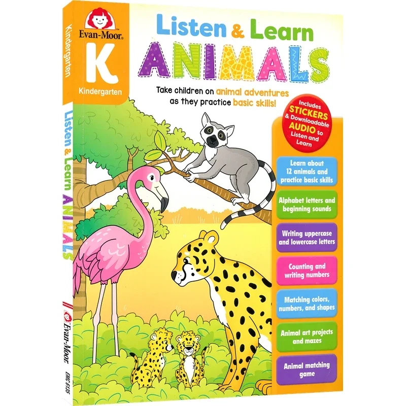 Evan-Moor Listen and Learn Animals, Grade K Workbook,aged 4 5 6 7, English book 9781645141853