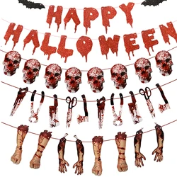 Halloween Blood Hand Foot Skeleton Banner Bunting Halloween Decoration Terror Spider Ghost Bunting DIY Hanging For Haunted House