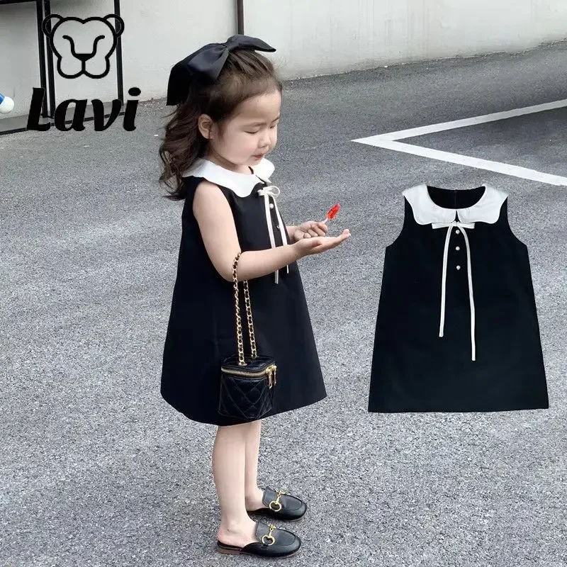 Children\'s Dress Temperament Classic Little Black Dress Girls Sleeveless Birthday Princess Summer Vest Dress Loungewear