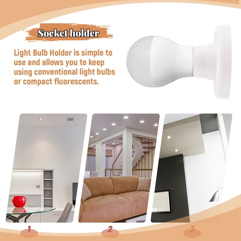 LICE-10Pcs E27 Plastic Screw Lamp Holder Round Lamp Holder Bulb Socket Holder Adapter