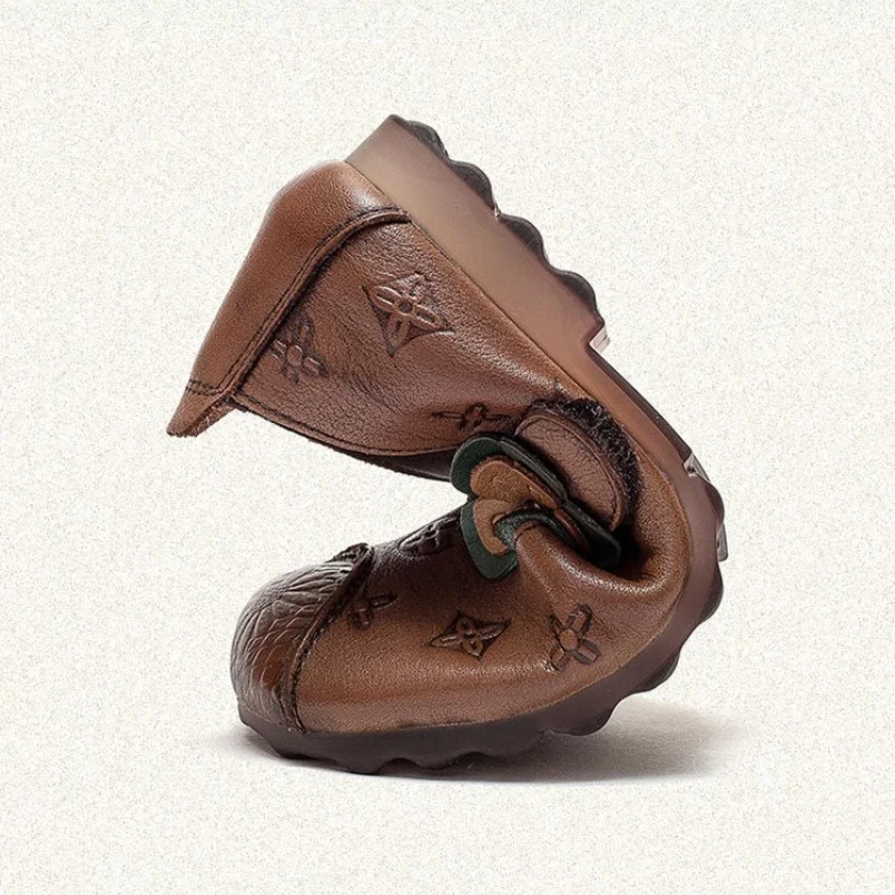 الخريف اليدوية أحذية النساء جلد طبيعي أحذية نسائية جولة تو أحذية الأم عارضة الشقق باطن لينة #6