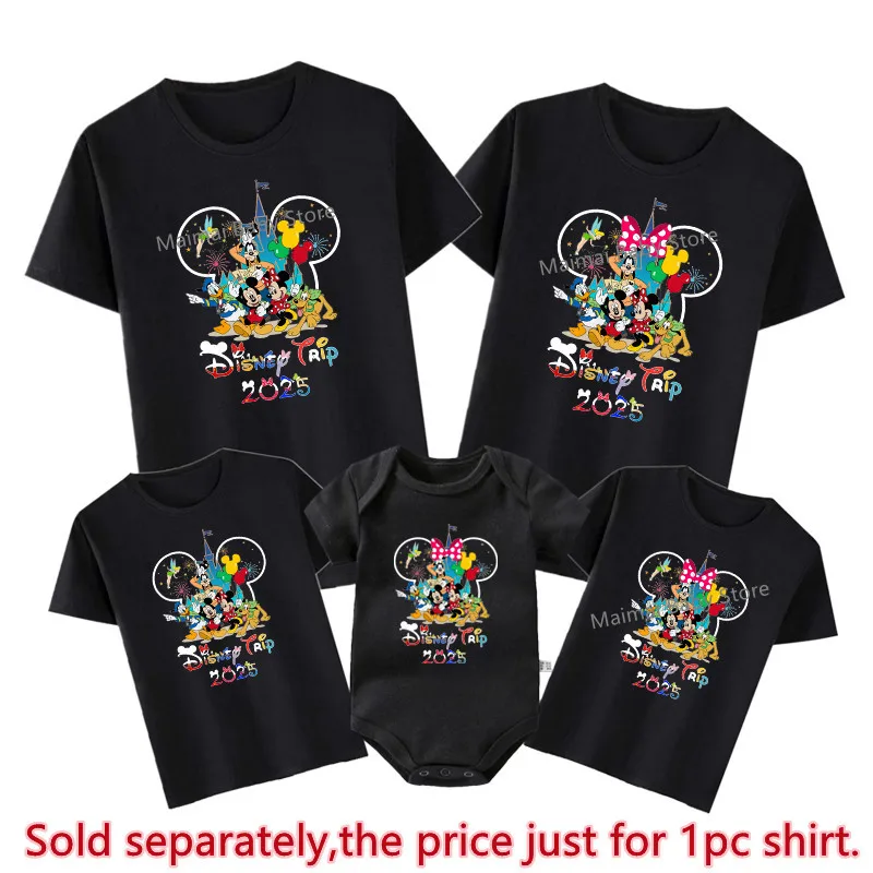 Disney Trip 2025 Family Matching Shirts Funny Mickey Minnie Tshirts Look Dad Mom Kids Tees Top First Disneyland Vacation Outfits