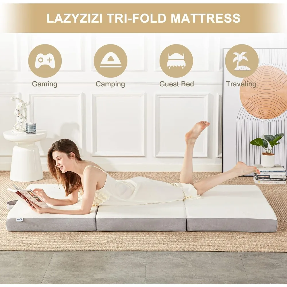 

Folding Mattress, 4 Inch Memory Foam Tri-fold Mattress with Breathable & Washable Bamboo Fiber Fabric Cover