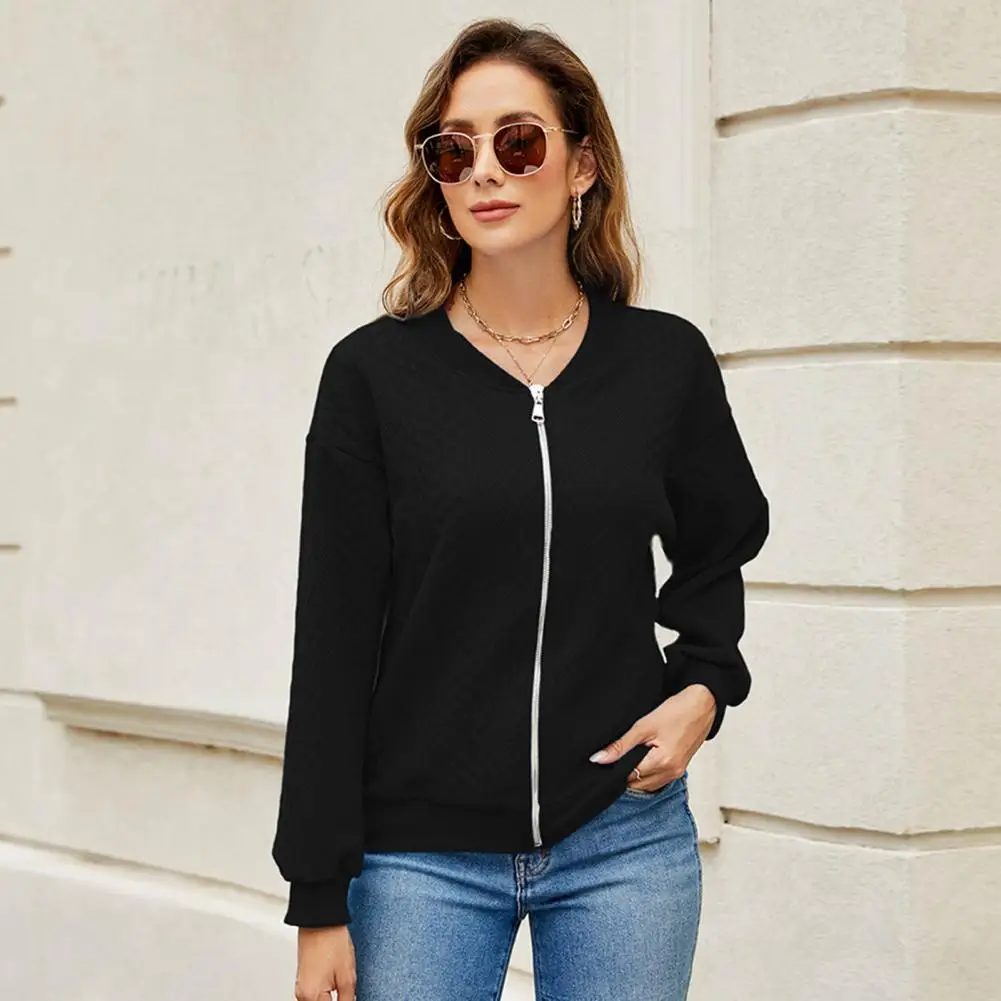 Women Cardigan Coat Stylish Women's Round Neck Zipper Closure Winter Coat Long Sleeve Warm Cardigan Solid Color Loose for Women