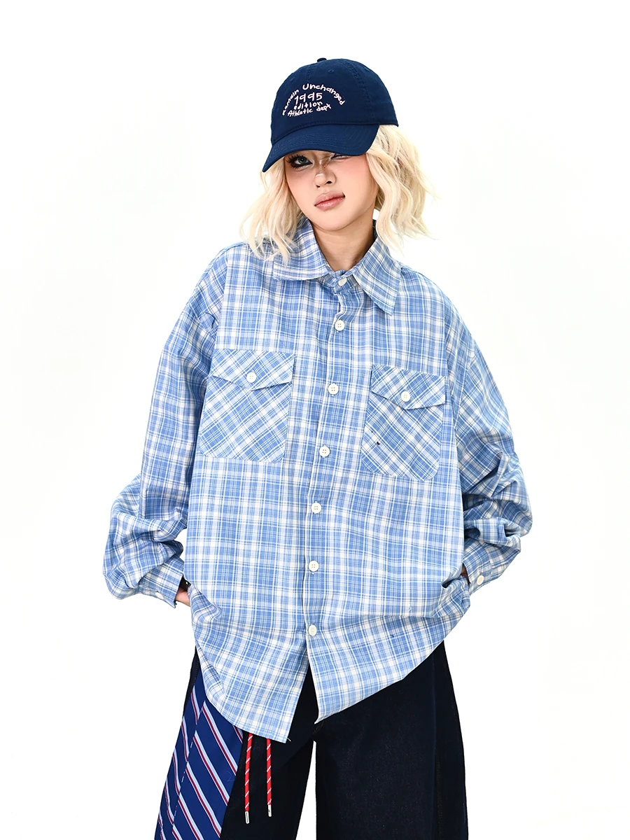 

Lazy College Sle Plaid Long Sve irt Women's Loose BF American Sle Spring 2026 New Couple Tops Easy to Wear