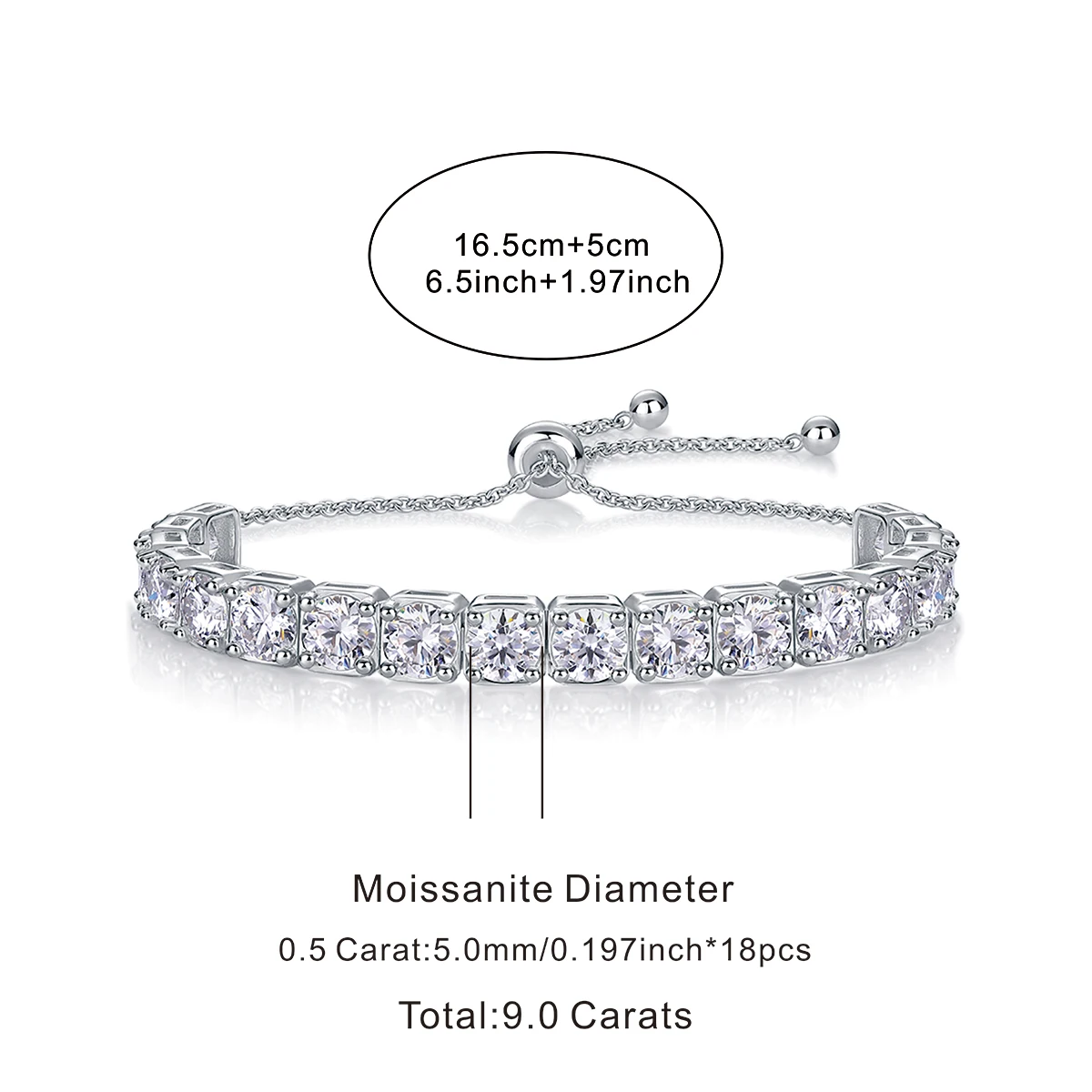 5mm Moissanite Tennis Bracelet Adjustable Length, S925 Silver Plated 18k Gold , Homecoming & Graduation Season Gifts Daily Wear