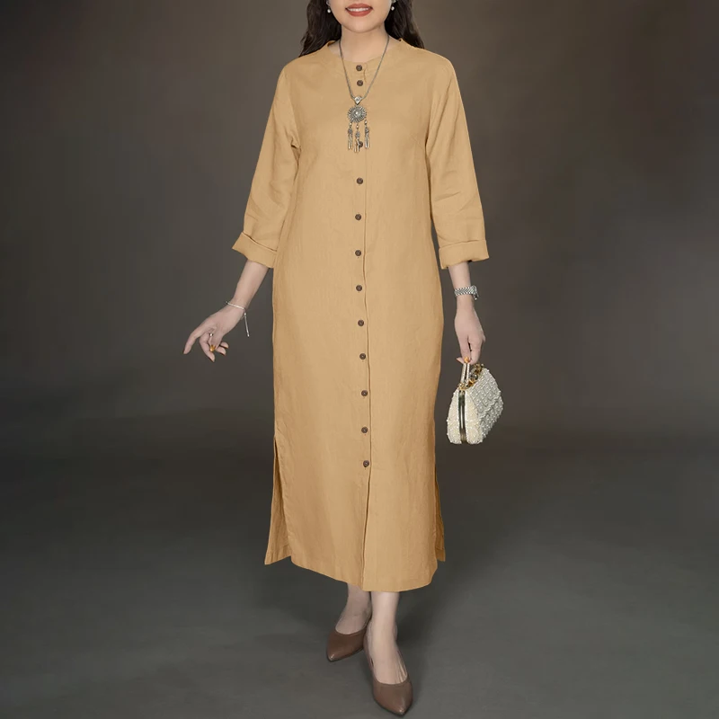 ZANZEA Moda Camicia a maniche lunghe Abito Donna Autunno Elegante Bottoni da festa Casual Maxi Abiti Primavera O-Collo Abito solido allentato