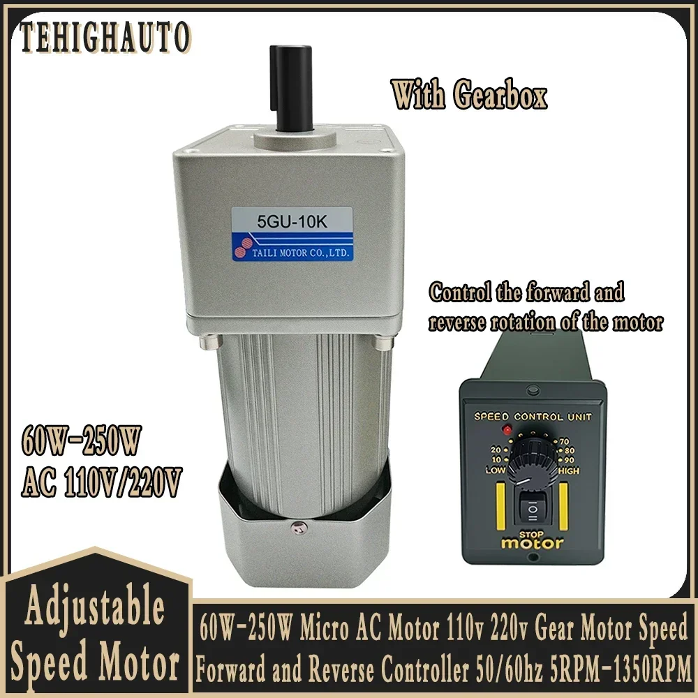 200W 250W Micro AC Motor Kit 220V Gear Motor Speed Forward and Reverse Controller+Single Phase Asynchronous Motor 50/60hz ForCNC