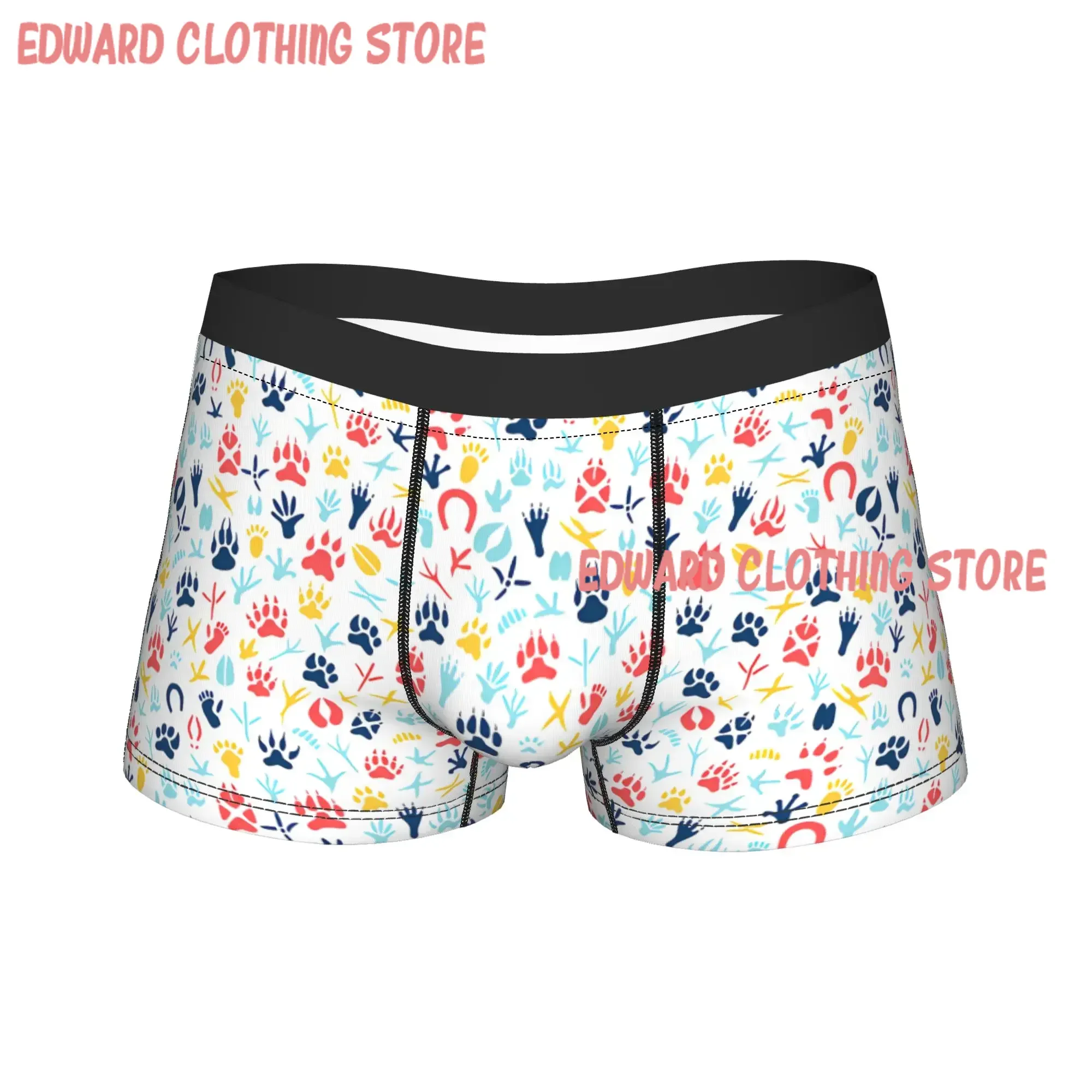 Footprint of Birds and Animals Underwear  Elastic Panties Printed Shorts Briefs for Male 3D Pouch Plus Size Boxershorts