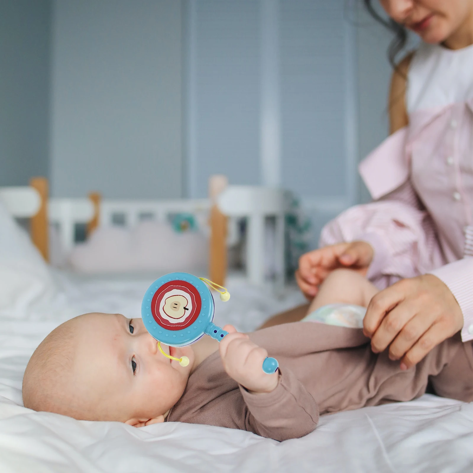 

12Pcs Rattle Drum Creative Colorful Infant Educational Plaything Early Learning Handheld Drums Baby Shaker Cartoons