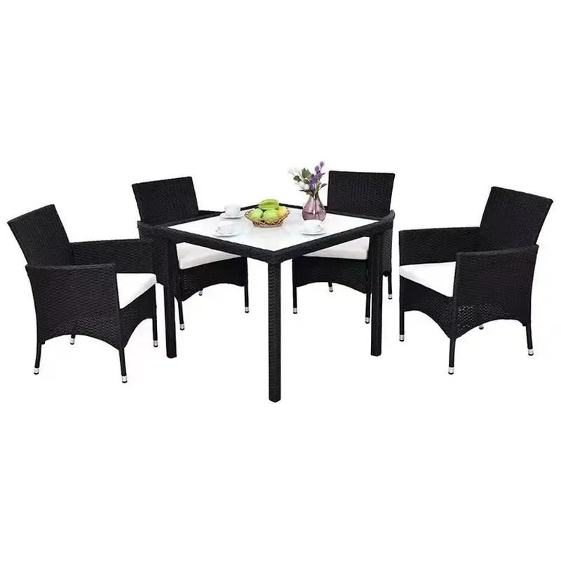 for 630 Outdoor Rattan Furniture Set 5 Piece Balcony Courtyard Leisure Dining Table and Chairs Rain Sun Protection
