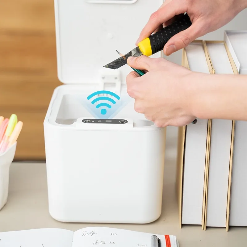 

Автоматическое сенсорное настольное мусорное ведро, умный автомобильный мусорный бак, электрический люксовый мини-урна, портативный пластиковый офисный контейнер для мусора с крышкой