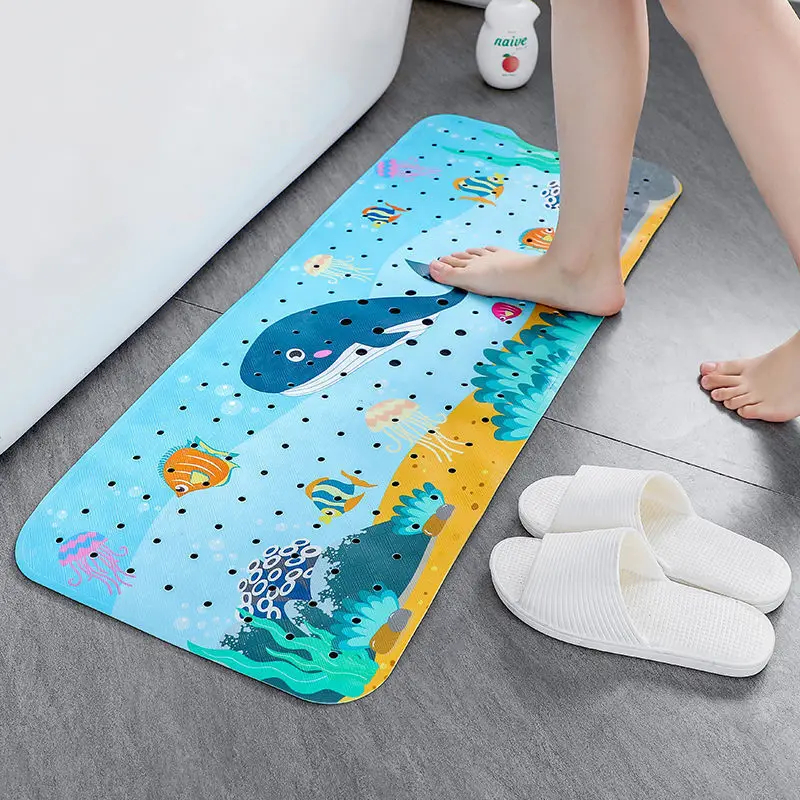 Hot Cute Animals Printing 40X100 Bathtub Mat Kids PVC Anti-Slip Bathroom Strong Suction Cups Non-Slip Floor Kids Shower Bath Mat