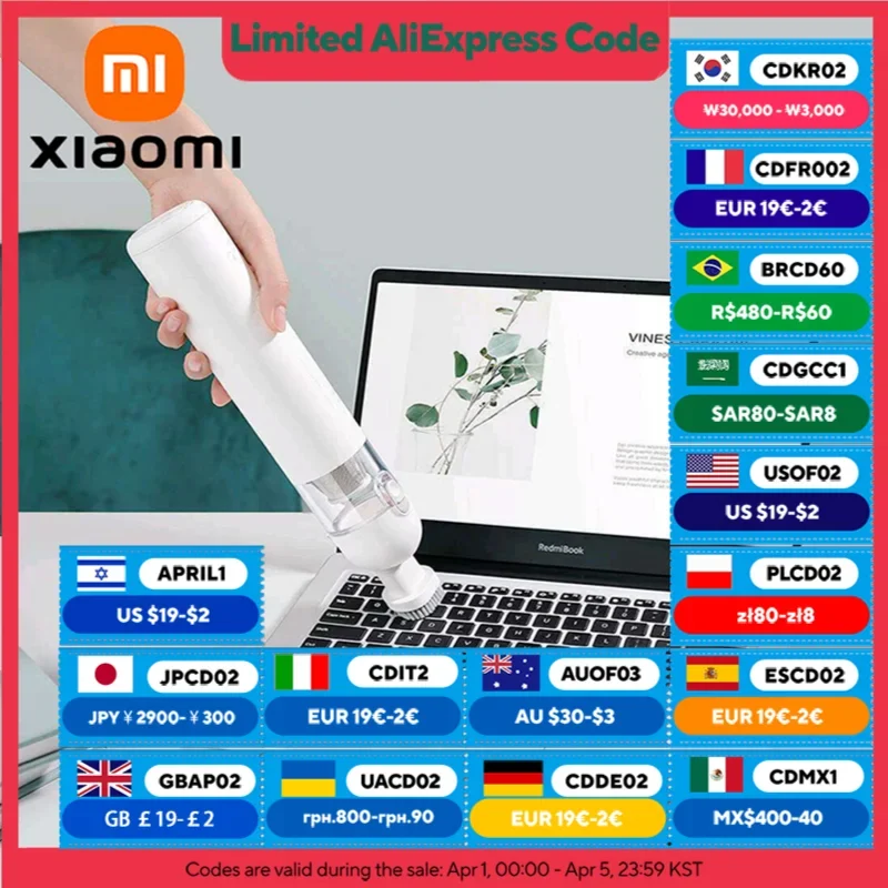 XIAOMI MIJIA Tragbarer Handstaubsauger für Zuhause, Auto, kabelloser Staubsauger, 13000 PA,