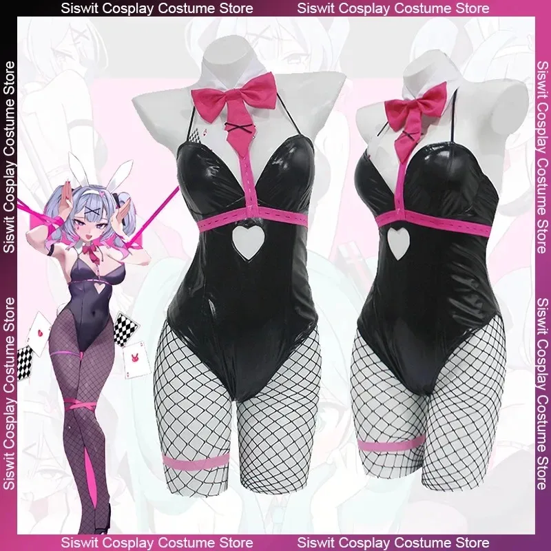 Miku Rabbit Hole Cosplay Costume Black Leather Bunny Girl Jumpsuit Headwear Tights Props Full Set Party Anime Carnival Dress Up6