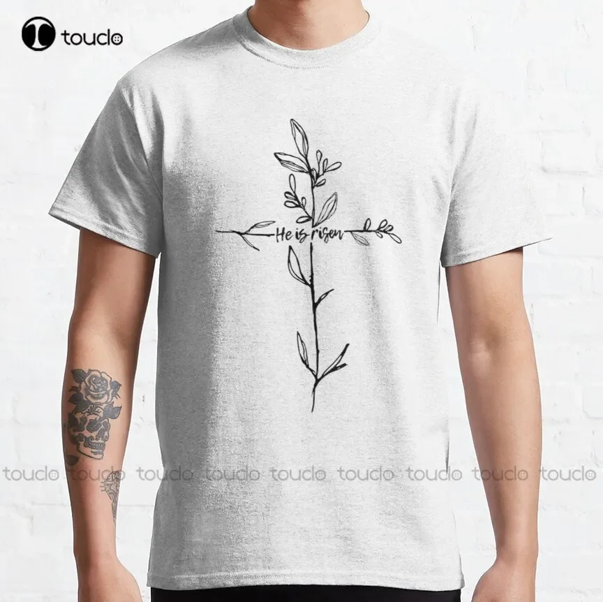 He Is Risen Twig Cross Classic T-Shirt Mens Dress Shirts Harajuku Streetwear Breathable Cotton Custom Aldult Teen Unisex Xs-5Xl