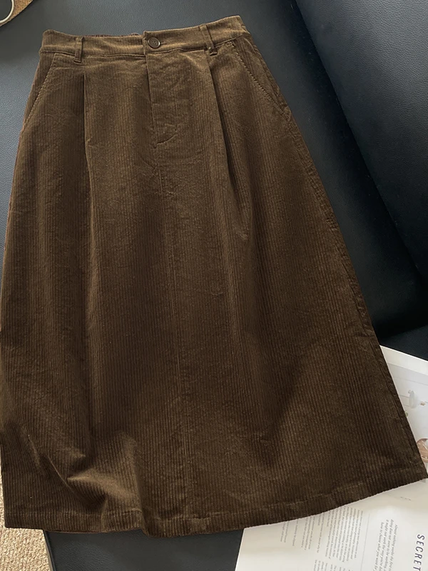 

Женская осенне-зимняя новая свободная юбка с бархатной текстурой в стиле ретро, элегантная аосфера, кофейная цветная этикетка, удаленная