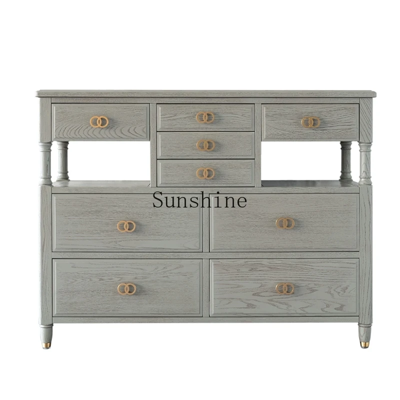 

European-Italian bedroom drawers nine chest cabinets high-grade gray modern American all-solid wood cabinets