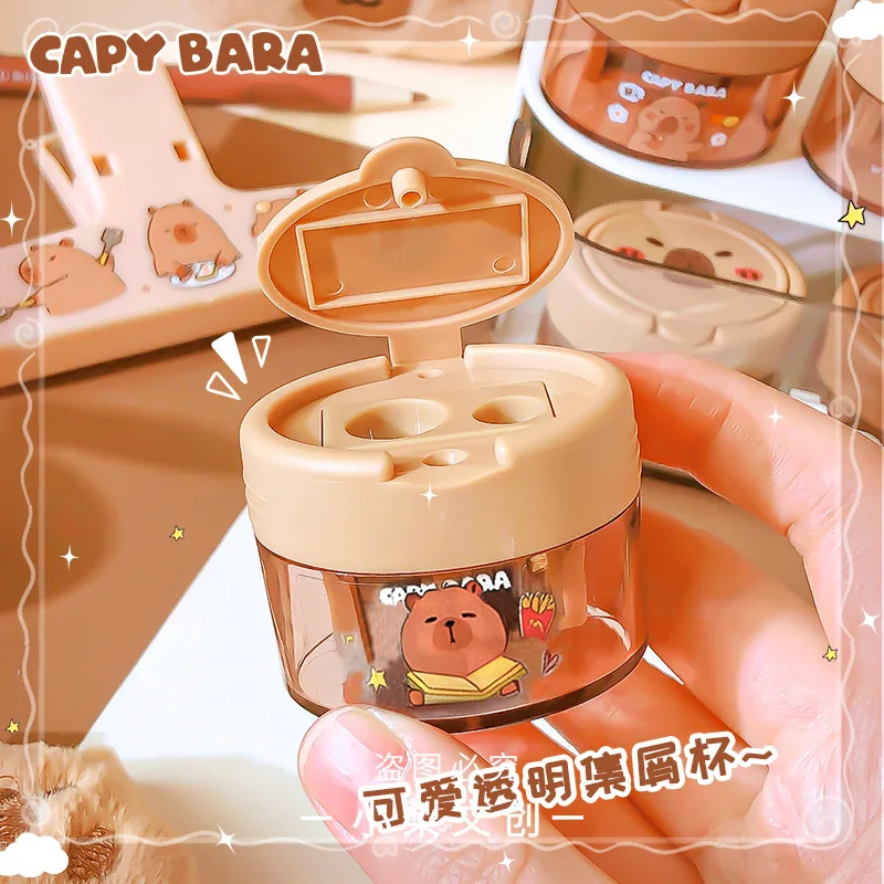 1pc Cute Capybara Cartoon Double Hole Pencil Sharpener, Mini Pencil Cutter, Creative Stationery For Kids Primary School Students