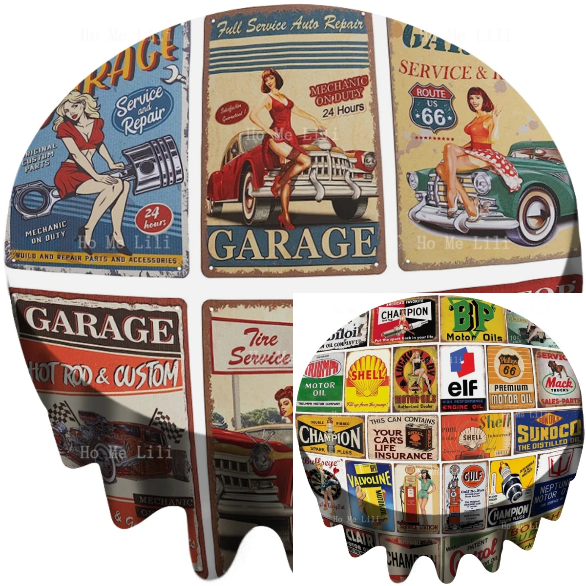 Vintage Car Logo Sexy Ladies 24 Pieces Of Retro Gas And Oil Tank Signage Oil And Water Proof Kitchen Table Decoration