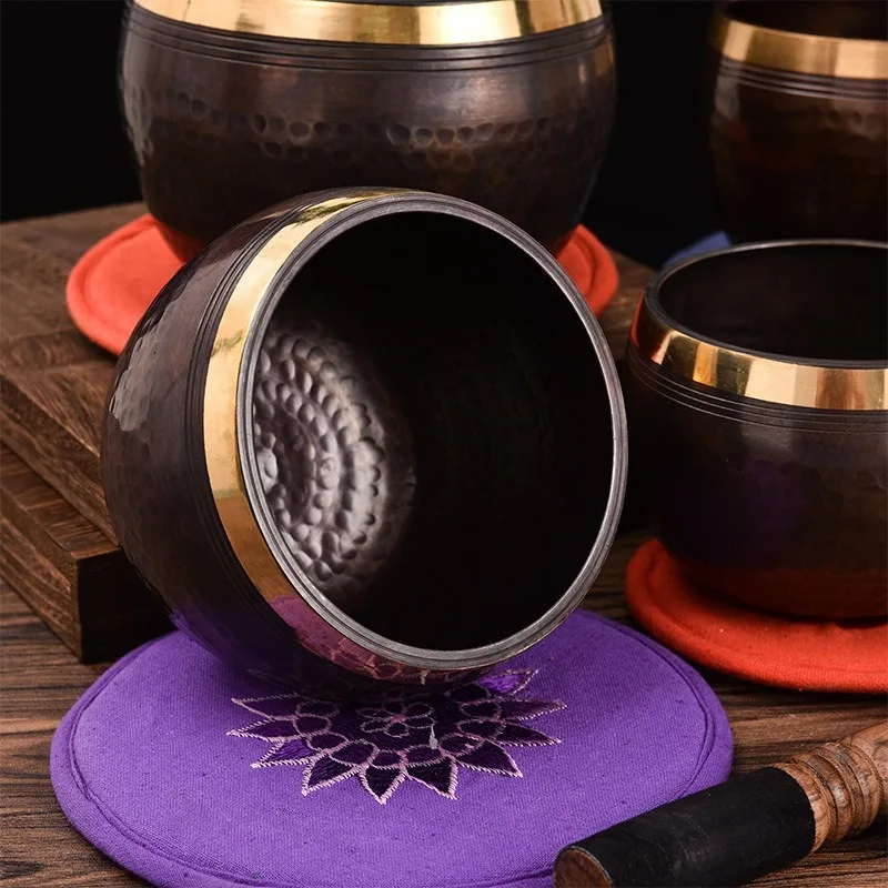 Original Kupfer tibetische Schüssel Nepal handgemachte 15CM Meditation Sound Heilung schwarze Klangschalen Musikinstrumente Percussion