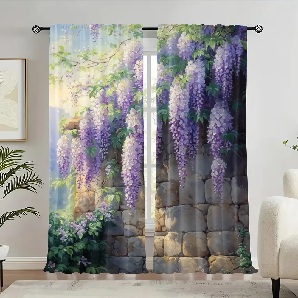 

2pc, Drapes floral aesthetics Versatile Fabric,Without Electricity Spring Party & Holiday Decor Applies to Holiday Party,