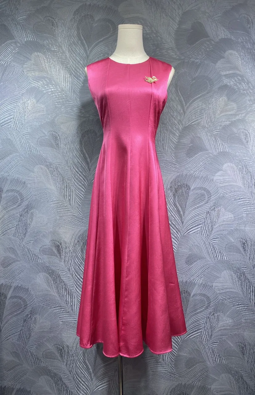 

Novia Party 2025 Summer Fashion Dress High Quality Lady Beading Brooches Deco Sleeveless Mid-Calf Pink Black Cotton Dress XXL