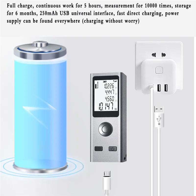 Imagem -03 - Mini Digital Laser Rangefinder Fita Métrica Régua Laser Usb Charge Liga de Alumínio Medição de Distância 30m