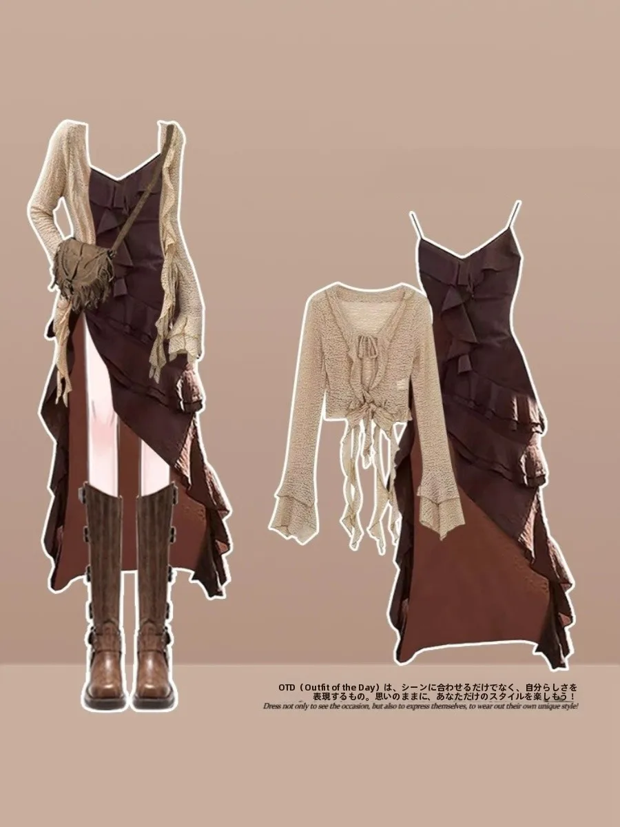 Desert Style Travel Neapolitan Skirt Women's Autumn Wear Cowboy Outfit Wasteland Theme mid Waist A-Line Midi Skirt