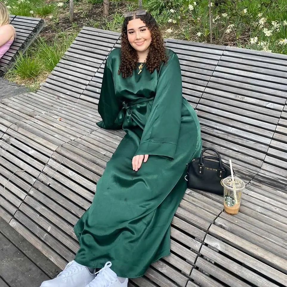 2023 Ramadan Abayas For Women Luxury Loose With Belt Green Black Islamic Prayer Clothes Girl Kaftan Morocco Arabic Wear