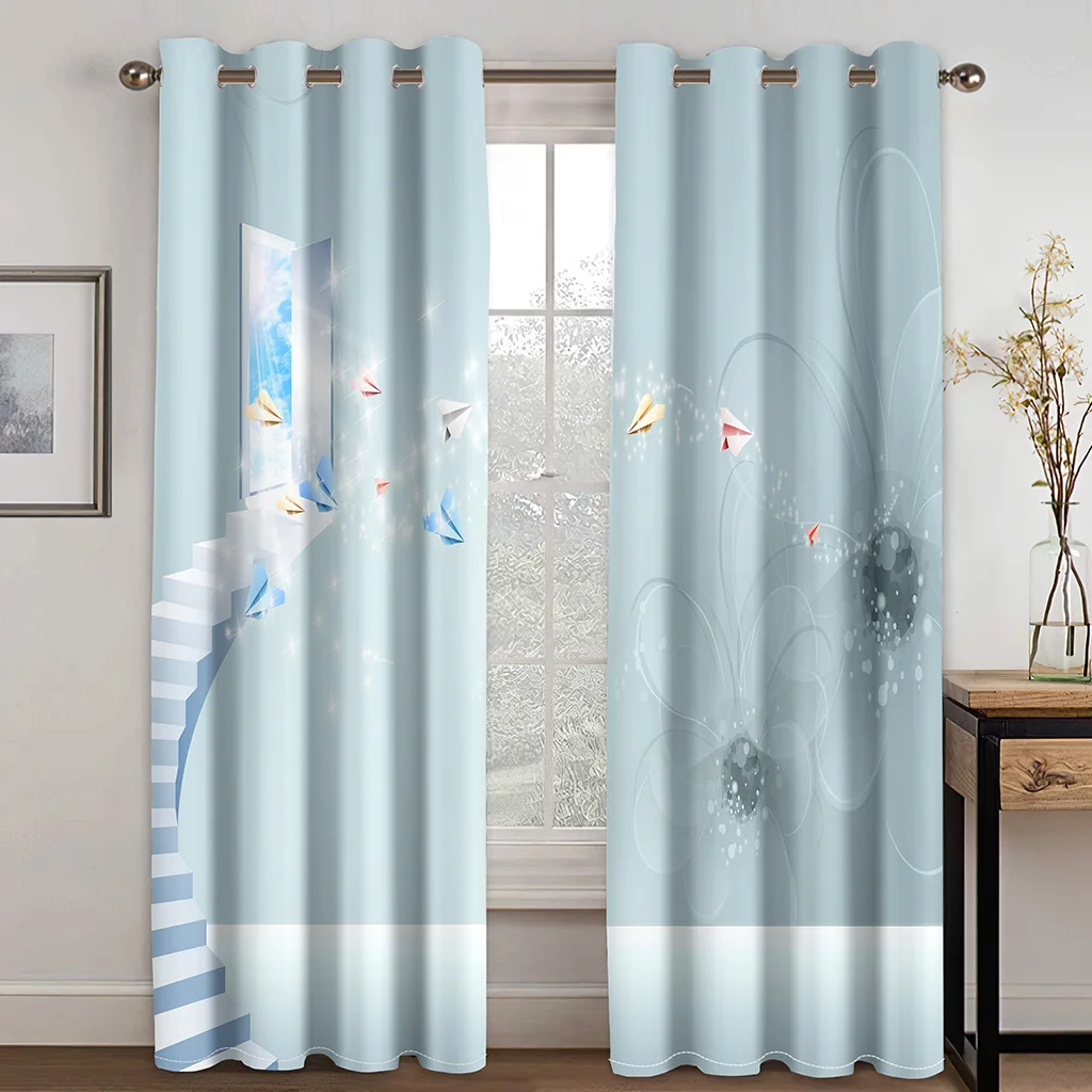 Luxury Blackout 3D Curtains For Living room Bedding room Office fresh blue curtains 3D Curtains for Living Room Bedding Room