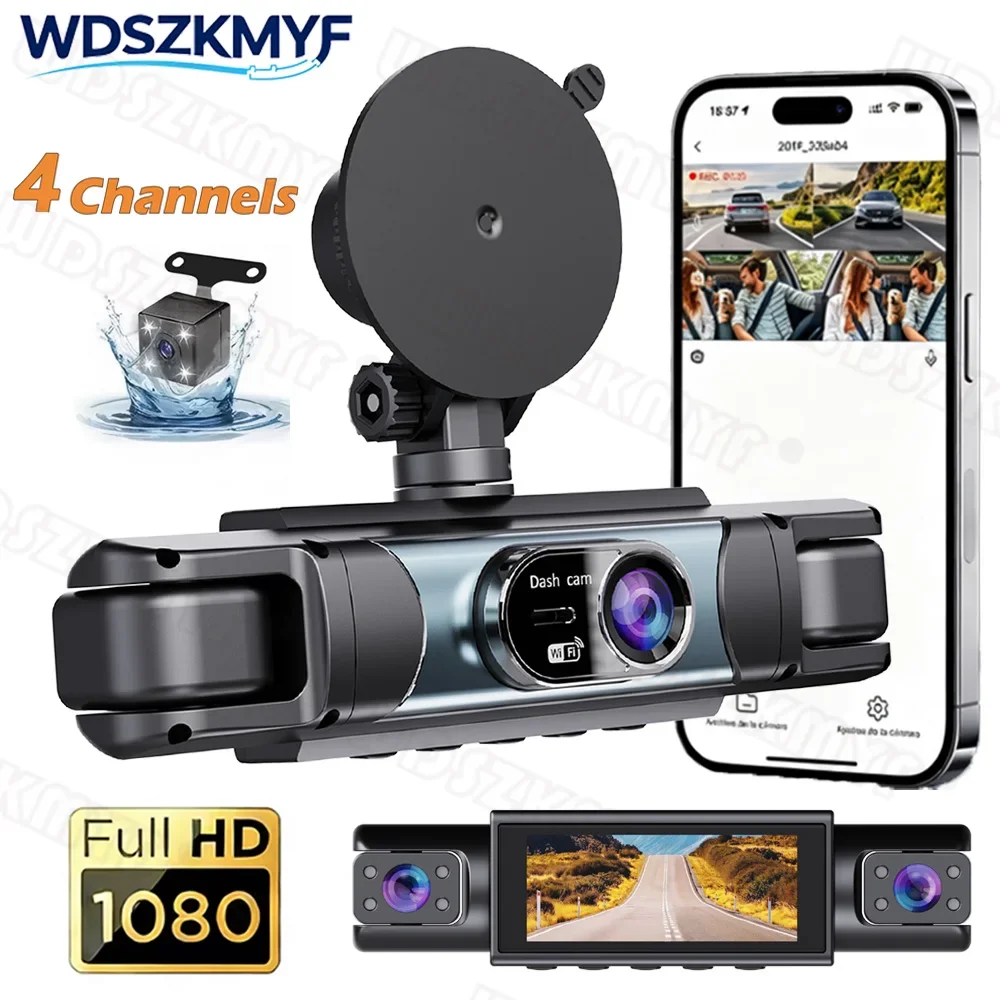 Dashcam for Cars 4 Channel Black Box WiFi Driving Camera FHD 1080P Night Vision Loop Recording Add Hardwire Kit Car Accessories