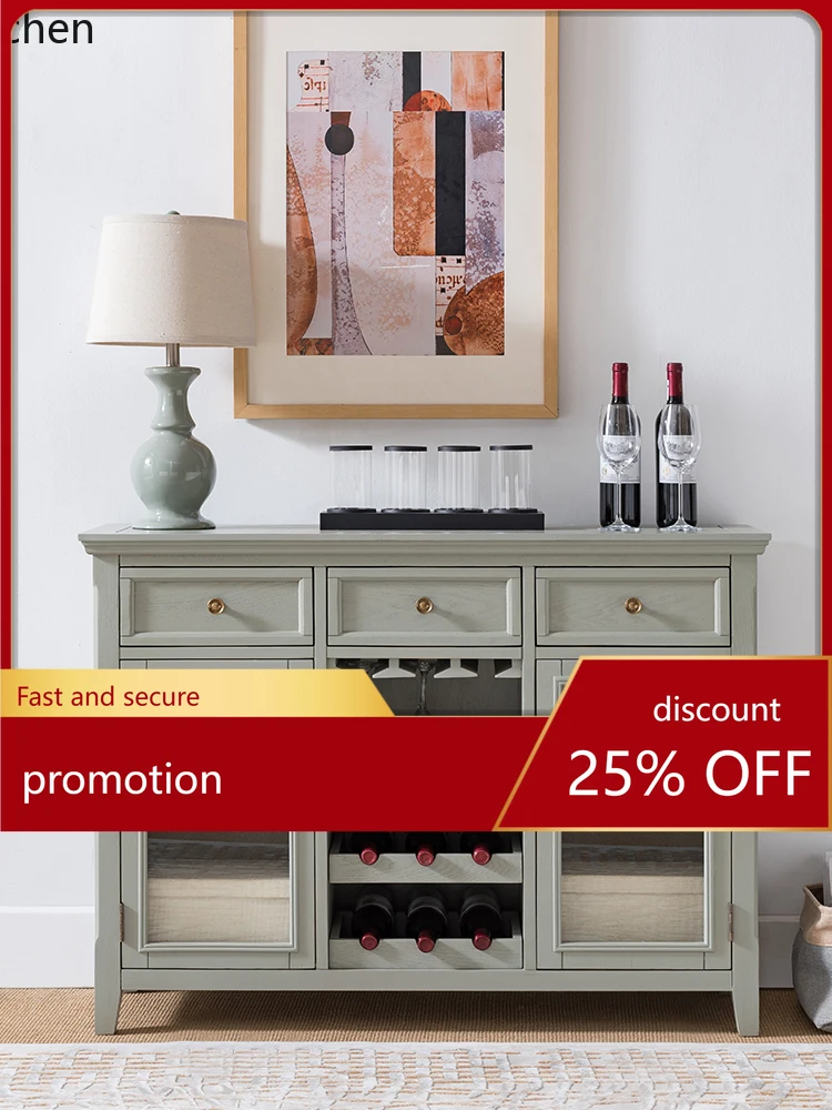 

HXL Wine Cabinet with Three Drawers and Two Doors, Entryway Solid Wood Sideboard with Wine Rack