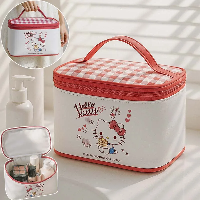 

Sanrio Hello Kitty клетчатая косметичка складная косметичка коробка для хранения подвесная сумка для хранения косметички для ванной комнаты косметички
