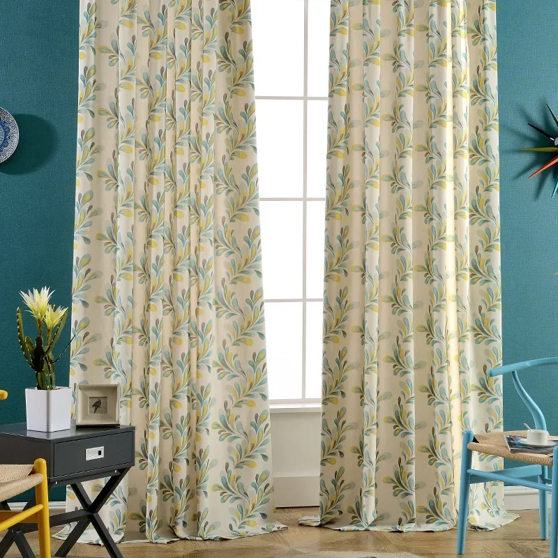 Chinese Modern Minimalist Curtains for Living Room Polyester Cotton Printed Balcony Curtains for Bedroom Gentle Flower Curtains