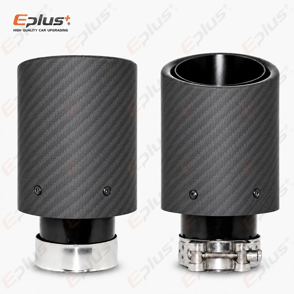 Universal Matte  Carbon Fiber Car Exhaust Muffler Tip Clamp‑On Rolled-Edge Exhaust Pipe Mufflers Nozzle Straight Stainless Black