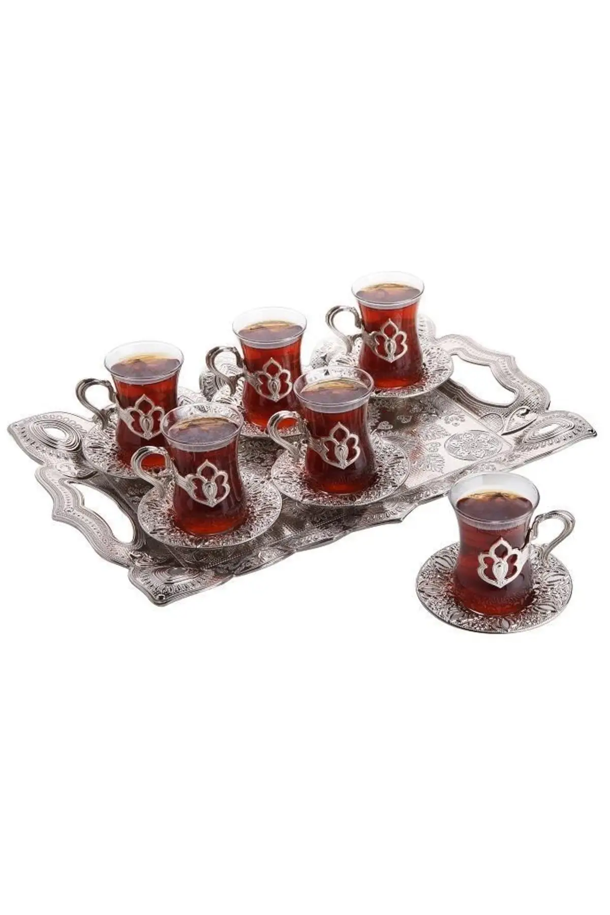 

DOLBOVI Blend Tray Tea Set Silver Turkish Tea Glass Cup