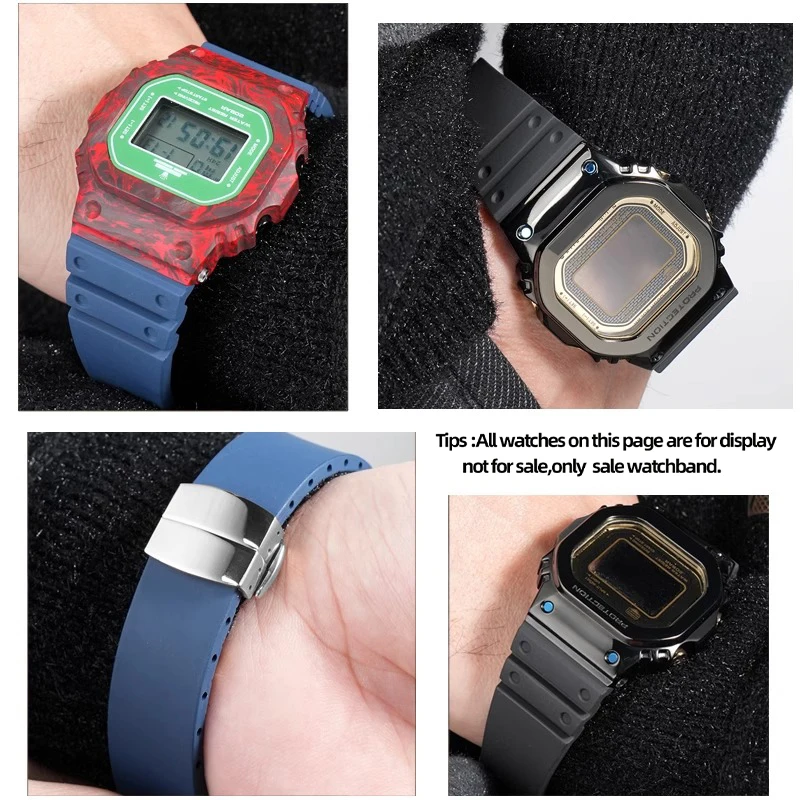 Für Casio GMW-B5000 GM-B2100 MRG-B5000 FKM Uhrenarmband mit GMW B5000 Herren Modify FKM Armband Schwarz Blau Fluorkautschuk Uhrenarmband