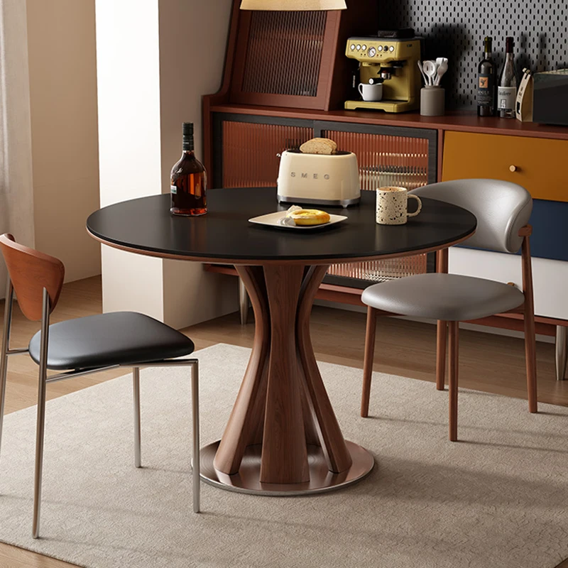 Mid Century Round Dining Table Small Chairs Wood Designer Dining Table Children Poker Mesas De Comedor Living Room Furniture view 3