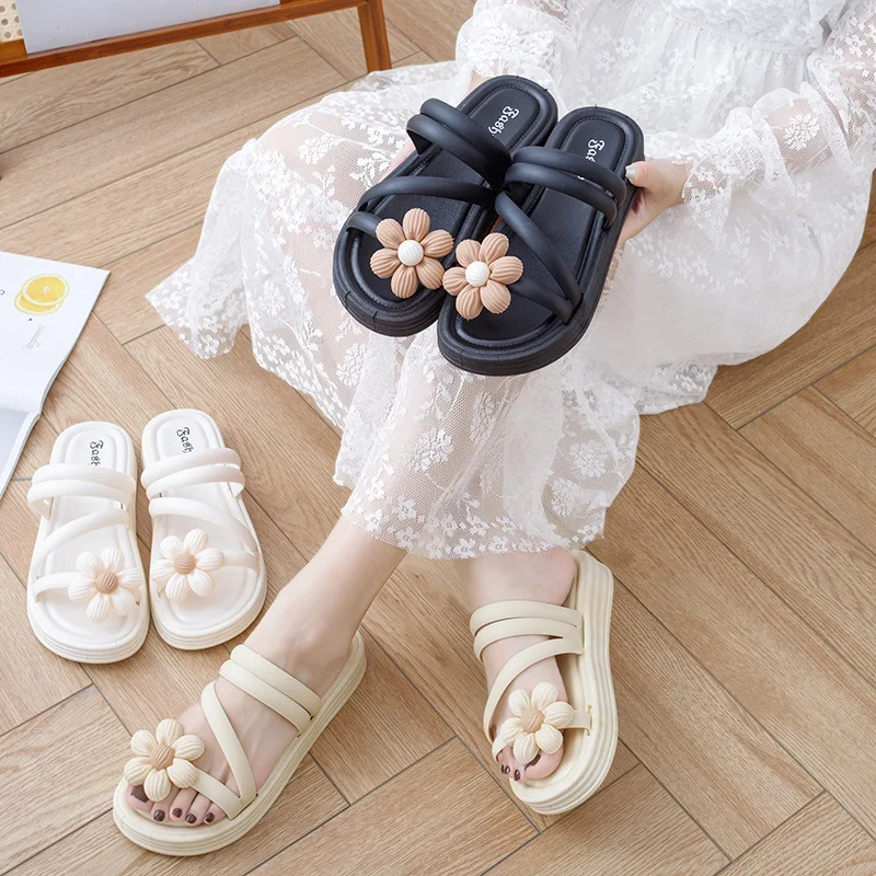 2023 New Summer Women's Slippers Indoor and Outdoor Cute Flowers Girls Sandals Comfortable Non-slip Ladies Slippers