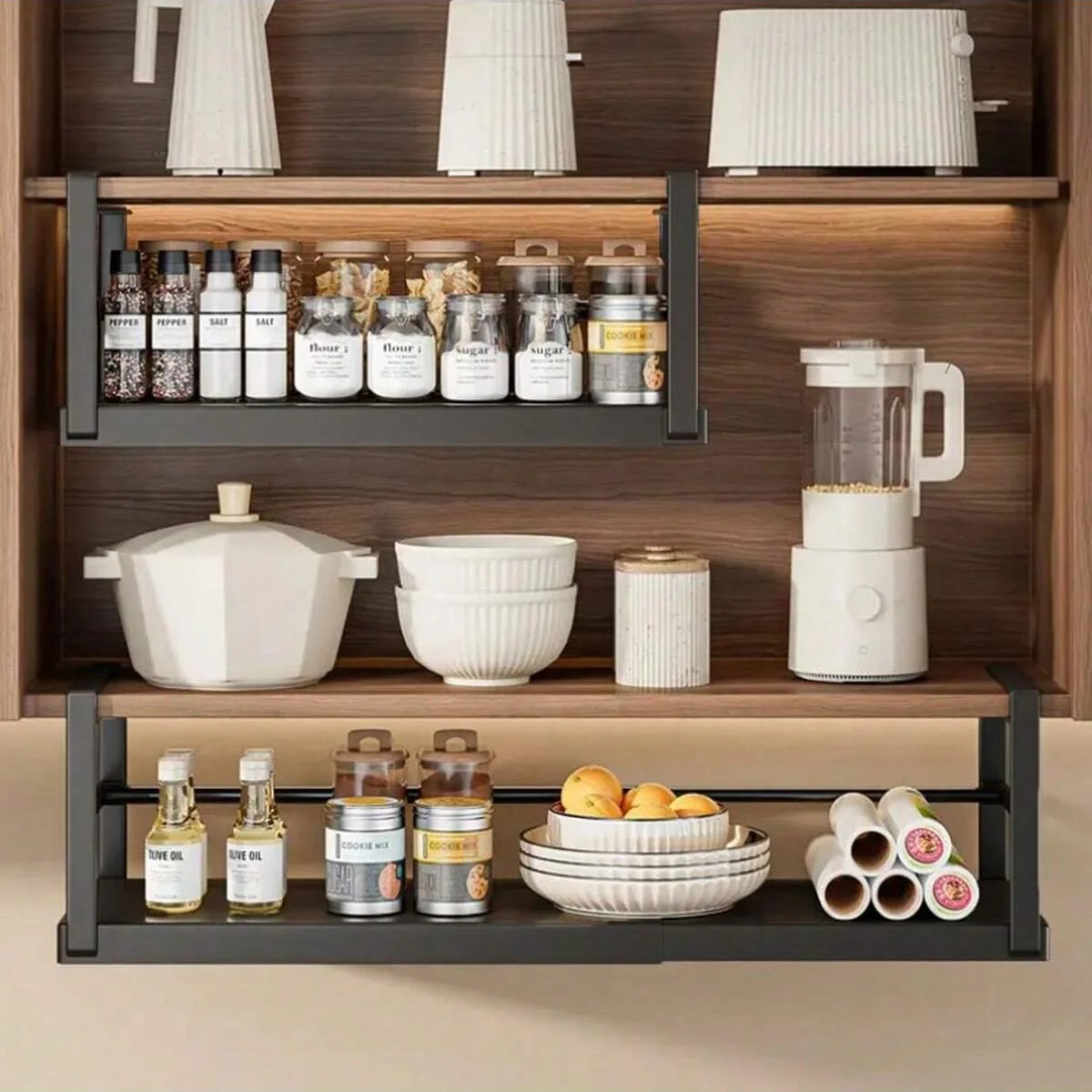 1 قطعة-رف تخزين خزانة قابلة للتوسيع، رف معلق، منظمات طاولة المطبخ، أرفف تحت الخزانة، سلة قابلة للسحب #2