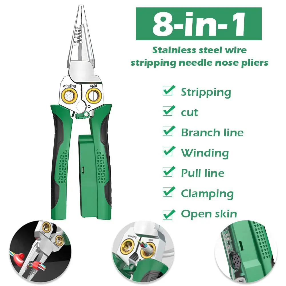 8 in 1 Multifunctional Wire Stripper Scissors Cutting Pulling Crimping Wires Strippers Cable Scissors Electrical Measuring Plier