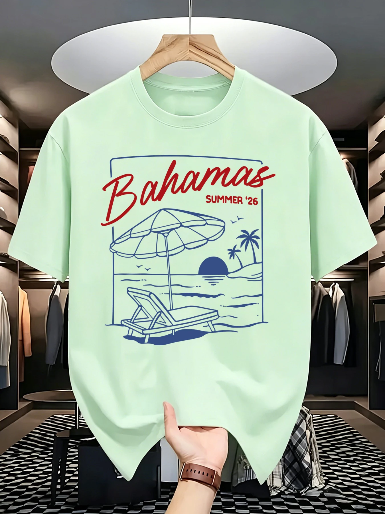 Summer Bahamas Coconut Tree Prints Men Beach Cotton T Shirts All-Match Casual Clothes O-Neck Oversized Unisex Colour Streetwear
