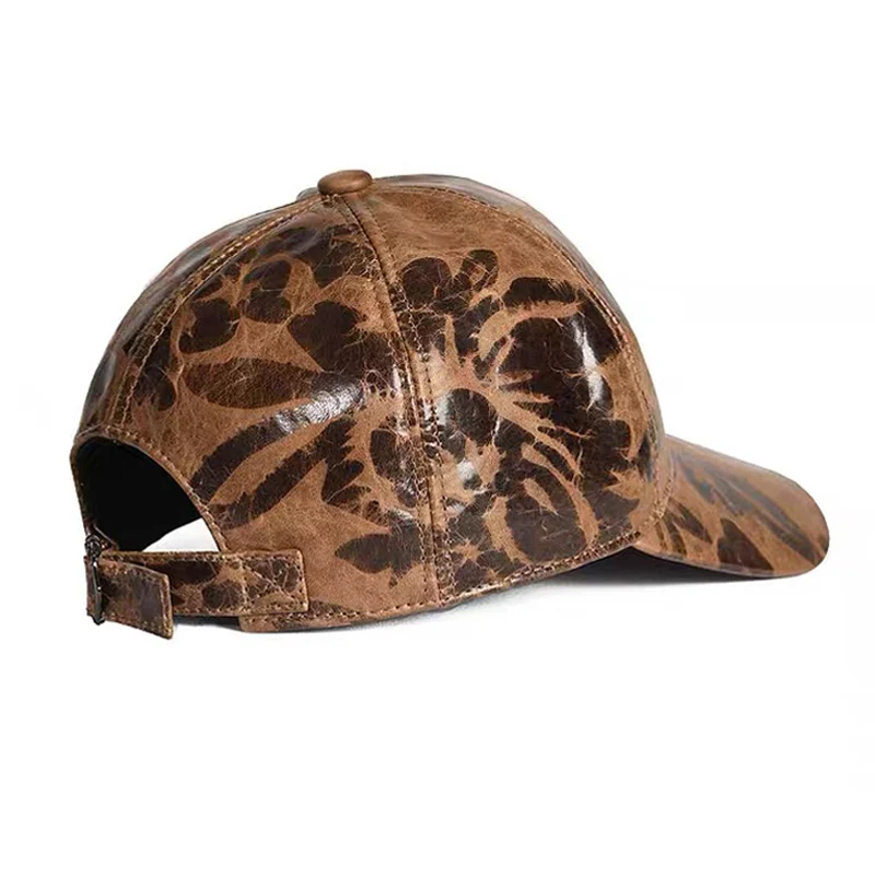 Men's Youth Genuine Leather Pilot Hat Male Spring/Winter Real Cow Skin Casual Wear Print Baseball Caps Outdoors Plate