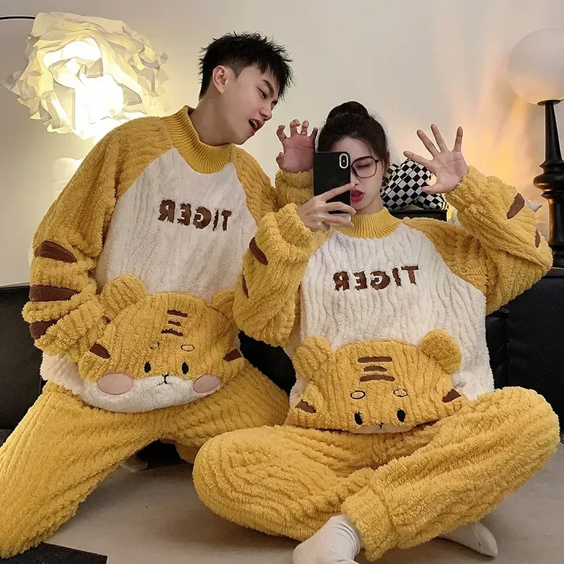 

Suit Homewear Warm Adult Set Women Thicken Soft Couple Clothes Pajamas Cute Sleepwear Pajama Winter Pyjamas Lovers Men