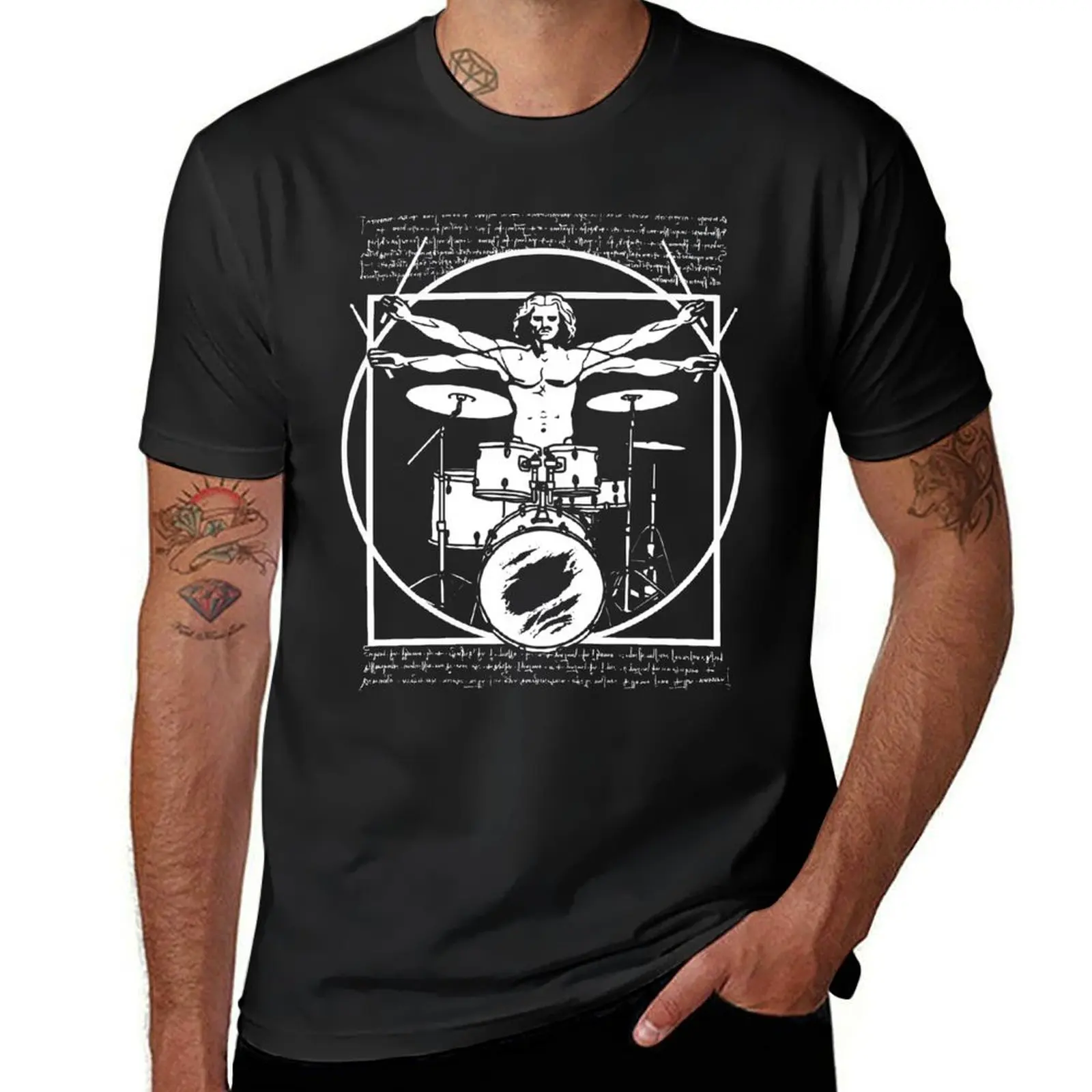 DA VINCI DRUMMER - VITRUVIAN MAN PLAYING THE DRUMS - LEONARDO DA VINCI VITRUVIAN MAN PARODY FOR DRUMMERS T-Shirt